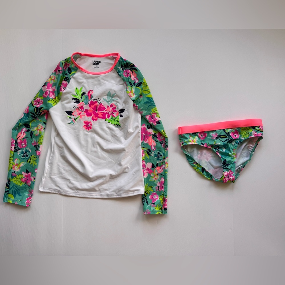 Lands’ End Swimsuit Bathing Suit Girls Rash Guard Beach Pool